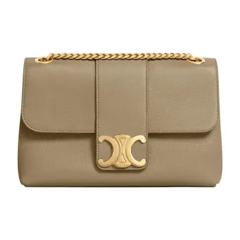 CELINE Calfskin Portable Crossbody Bag, Shoulder Bag Medium Size Women's Tan