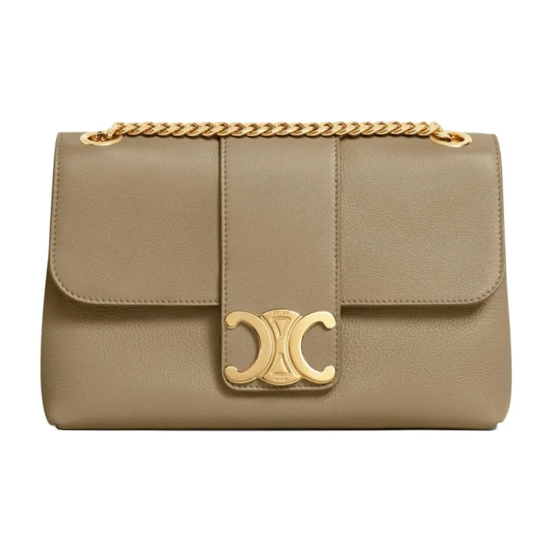CELINE Calfskin Portable Crossbody Bag, Shoulder Bag Medium Size Women's Tan-0