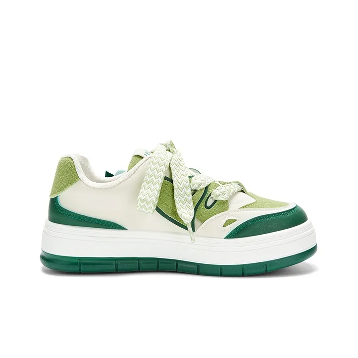 KARLIE KELLER Small White Shoes Low Top Skateboard Shoes Women's Beige Green-1