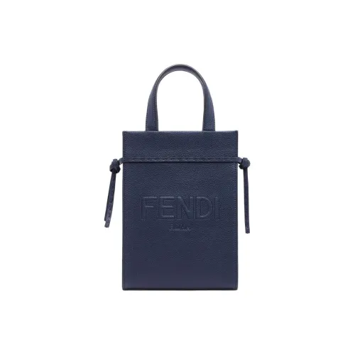 FENDI Grained Leather Shoulder Bag Crossbody Bag Handbag Mini Men's Dark Blue