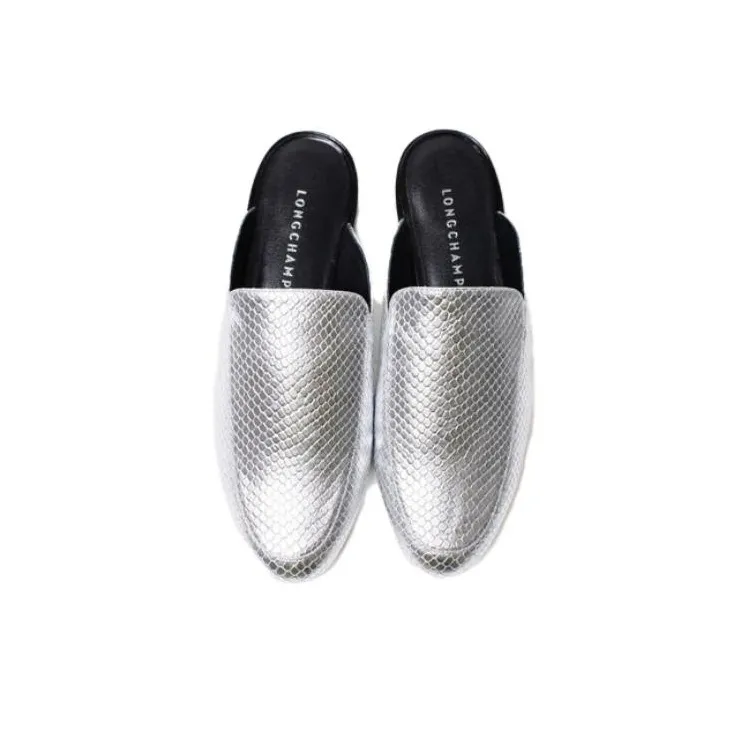 LONGCHAMP Closed Toe Slippers Women's Silver-4