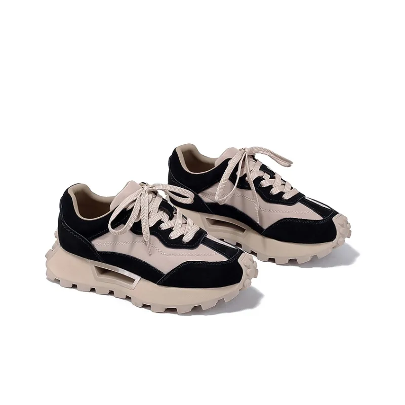 BELLALILY Wear-Resistant Height Increasing Low-Top Chunky Sneakers Women's-3