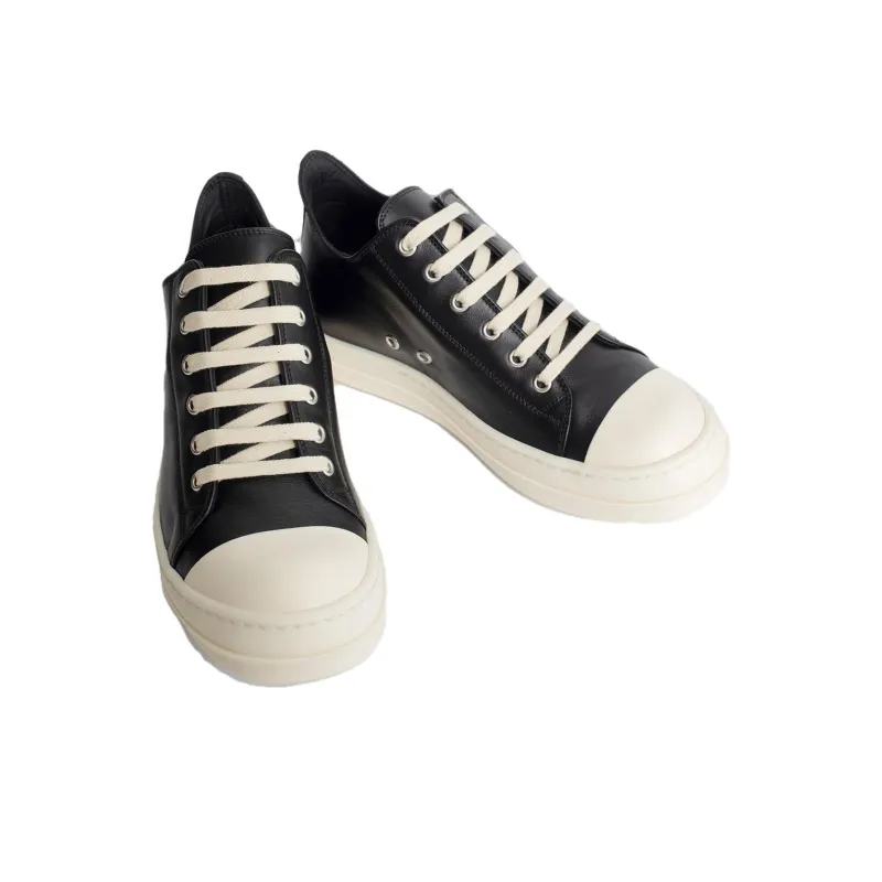 RICK OWENS/RO Leather Low Sneakers Low Top Stylish Skateboarding Shoes Men's Black-4