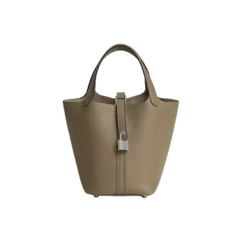 HERMES Picotin Lock Clemence Bullock Leather Basket Bag, Bucket Bag, Handbag Women's 8Q Marfa Beige