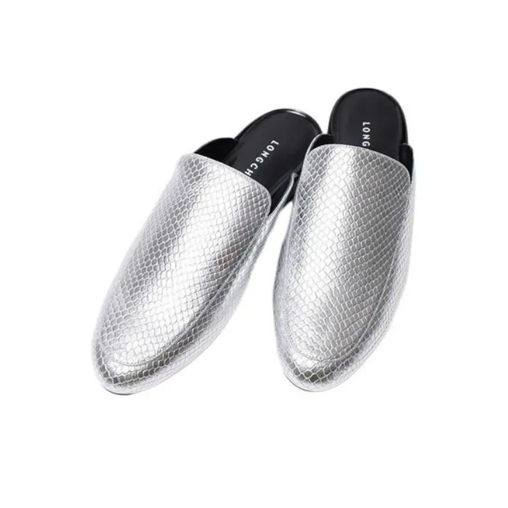 LONGCHAMP Closed Toe Slippers Women's Silver-3