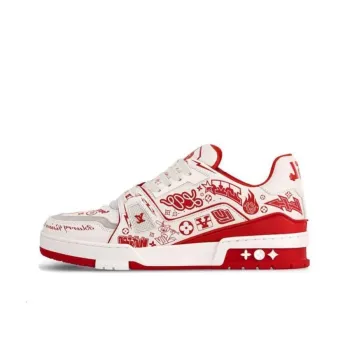 LOUIS VUITTON Trainer Low Top Skateboard Shoes Unisex White Red Graffiti