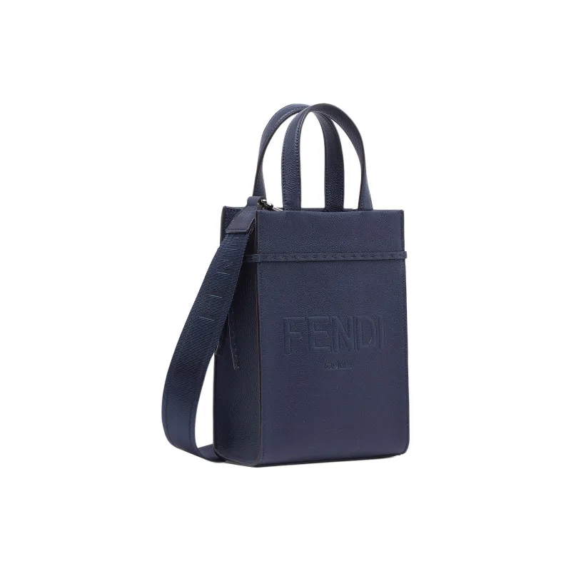FENDI Grained Leather Shoulder Bag Crossbody Bag Handbag Mini Men's Dark Blue-1