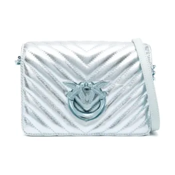 PINKO Leather One Shoulder Handbag, Crossbody Bag Mini Women's Ice Blue