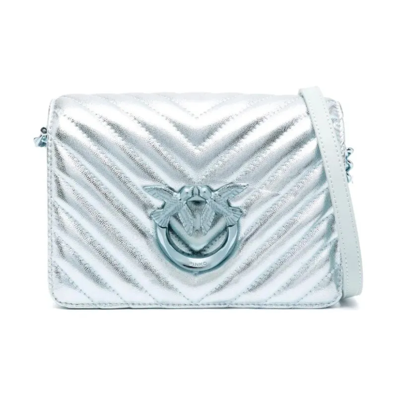 PINKO Leather One Shoulder Handbag, Crossbody Bag Mini Women's Ice Blue-0