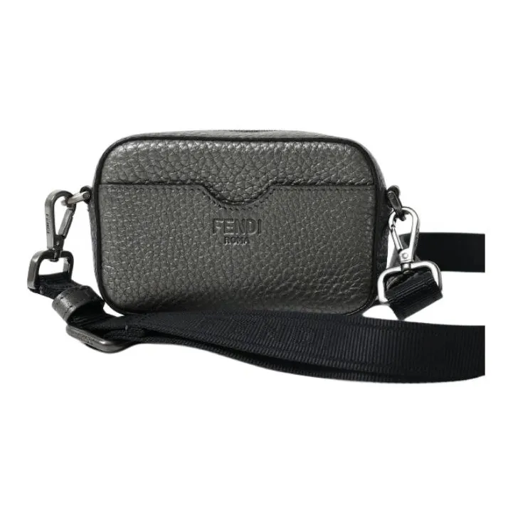 FENDI Calfskin Handbag Shoulder Bag Crossbody Bag Mini Unisex Graphite Gray-1