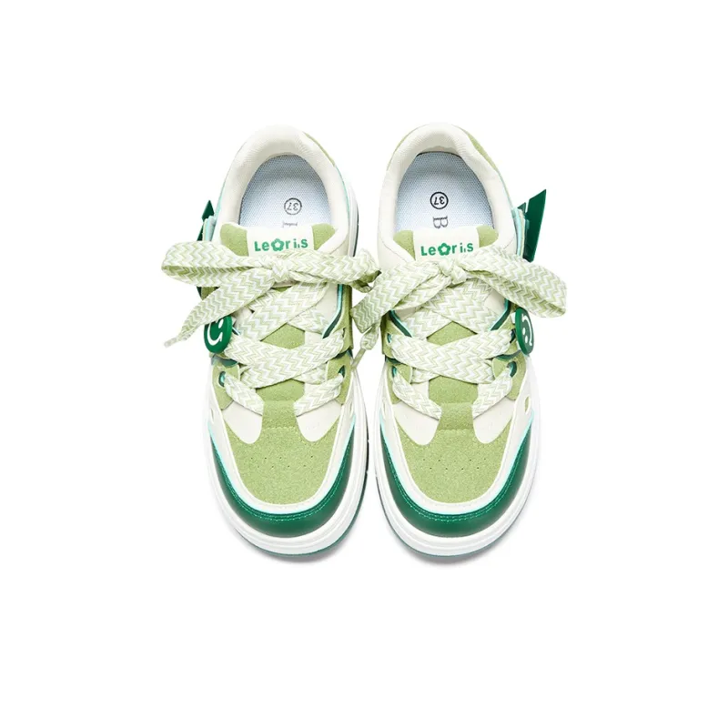 KARLIE KELLER Small White Shoes Low Top Skateboard Shoes Women's Beige Green-3