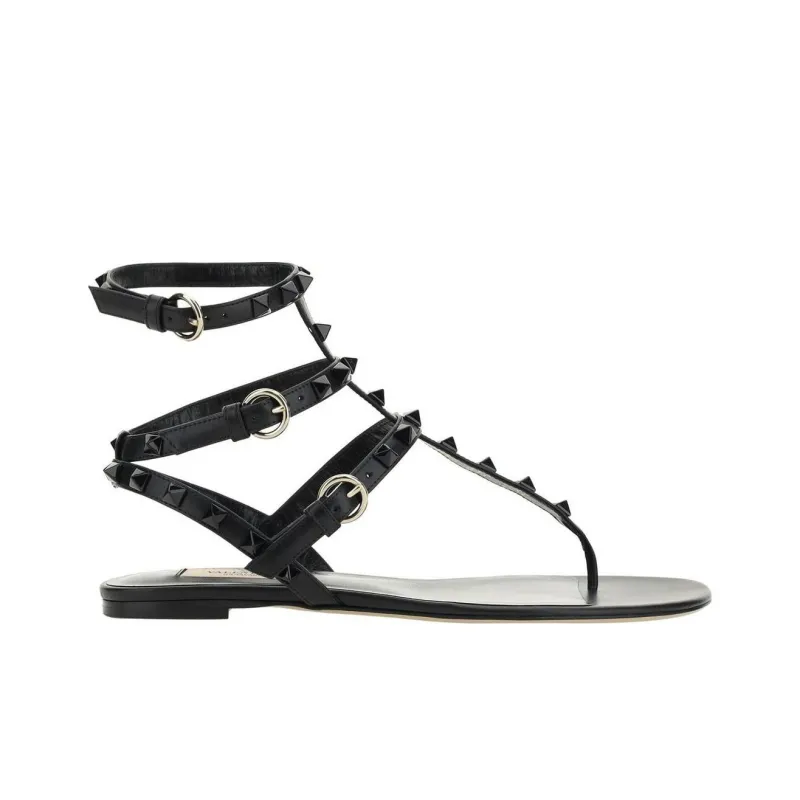 Valentino Rockstud Roman Sandals Women's Black-1