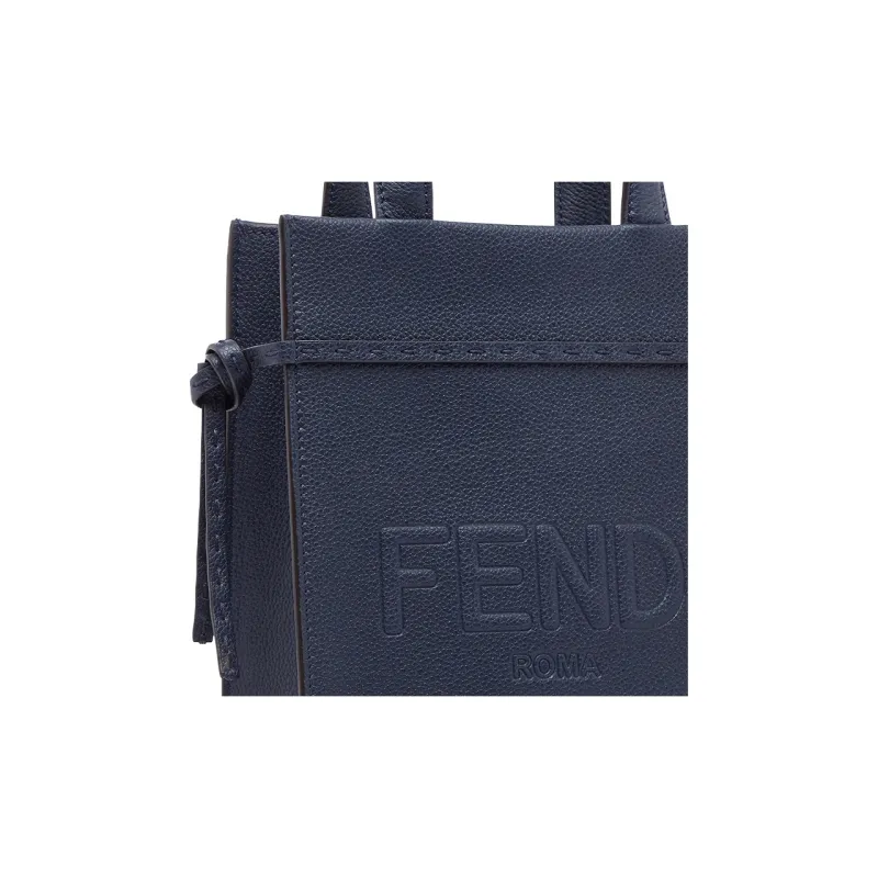 FENDI Grained Leather Shoulder Bag Crossbody Bag Handbag Mini Men's Dark Blue-4