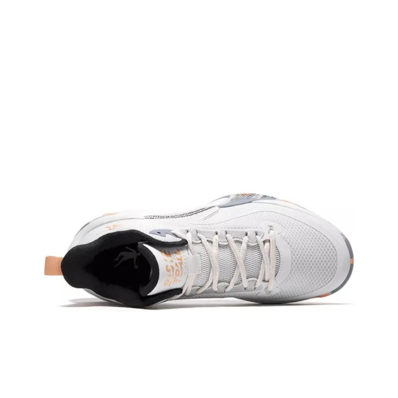 QIAODAN Anti Slip Wear Resistant High Top Basketball Shoes Men's White Orange-2