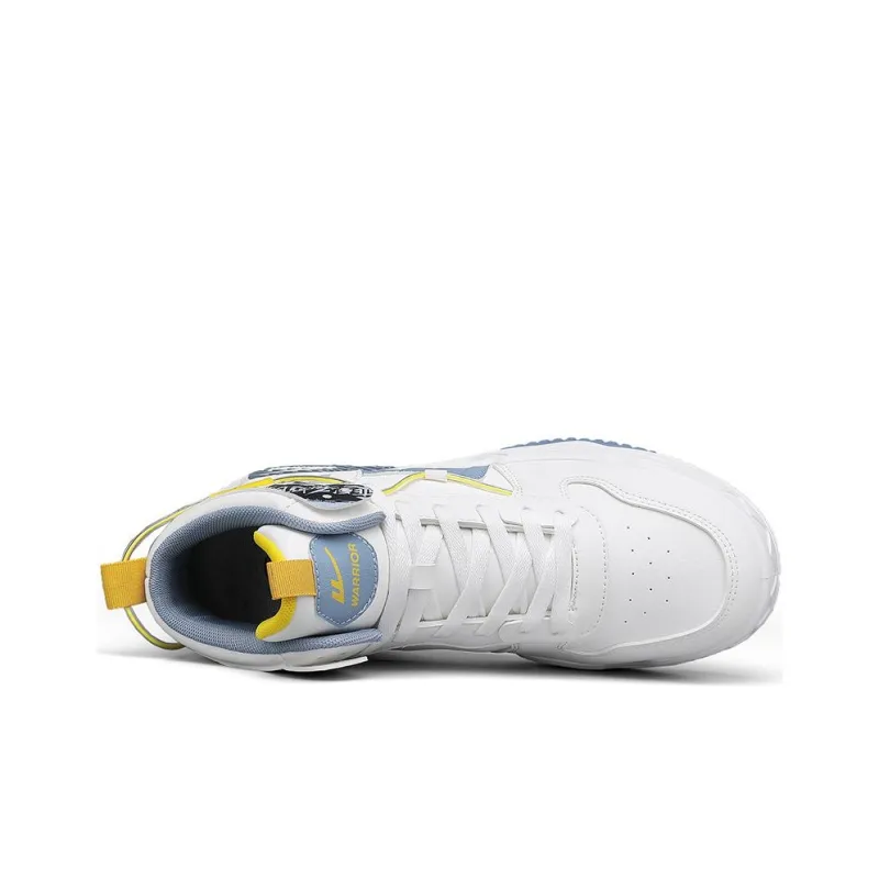 Warrior Cushioning Abrasion Resistant Lightweight Height Increasing Mat High Top Skateboard Shoes Men's White Blue Gray-2