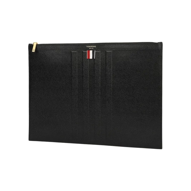 THOM BROWNE· Cow Leather Document Bag Clutch Medium Size Men's Black-1