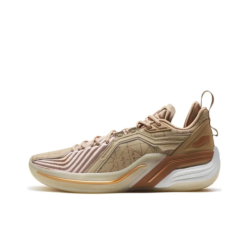 XTEP Jeremy Lin Three Generations Slip Resistant Low Top Basketball Shoes Men's Brown Gray/Linen Light Brown-0