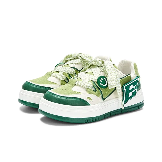 KARLIE KELLER Small White Shoes Low Top Skateboard Shoes Women's Beige Green-2