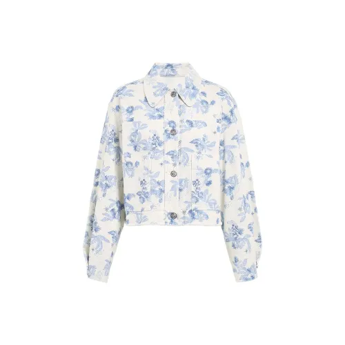 Ochirly Denim Jackets Women's White Base Blue