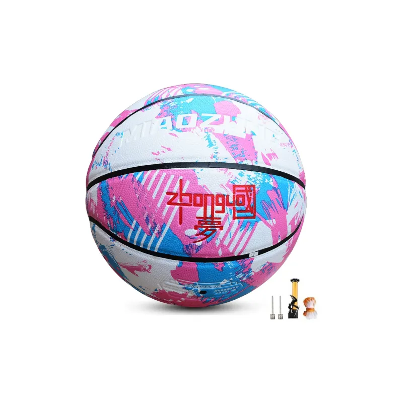 MIAOZUNG Microfiber Leather Basketball Pink Blue Size 7 Training Match-5