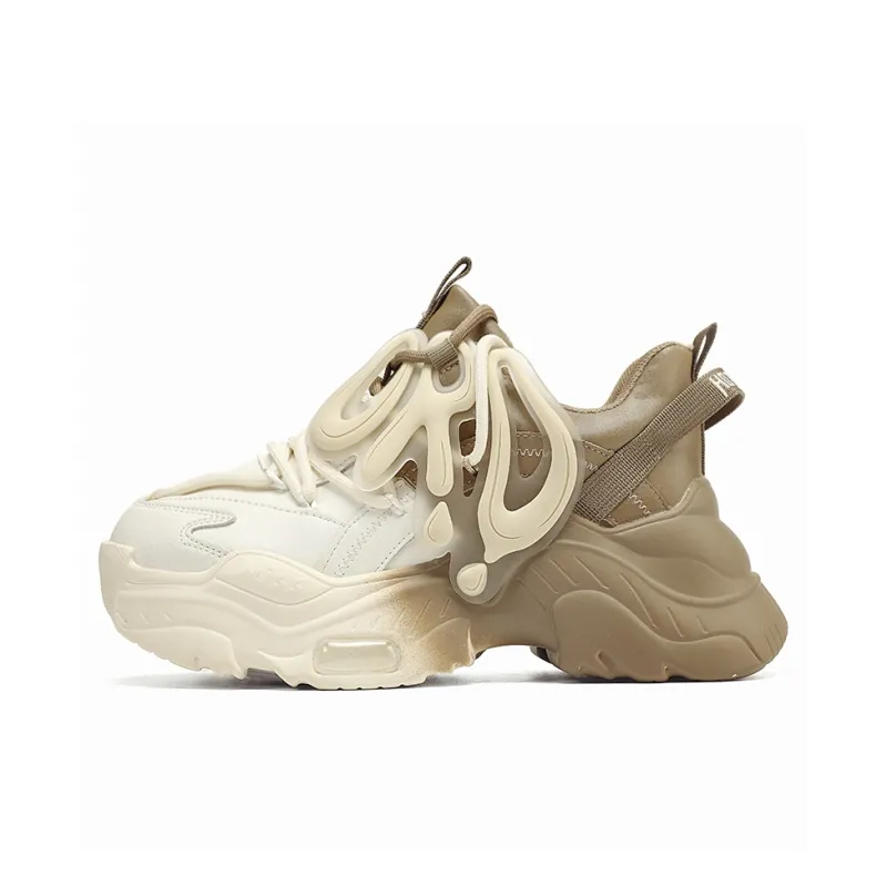 ORD Cushioned Anti Slip And Wear Resistant Lightweight Low Top Chunky Sneakers Unisex Brown White-2
