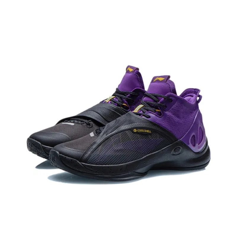 LINING Cicada Wing Basketball Shoes Men Mid Top Black/Iron Blue Purple-2