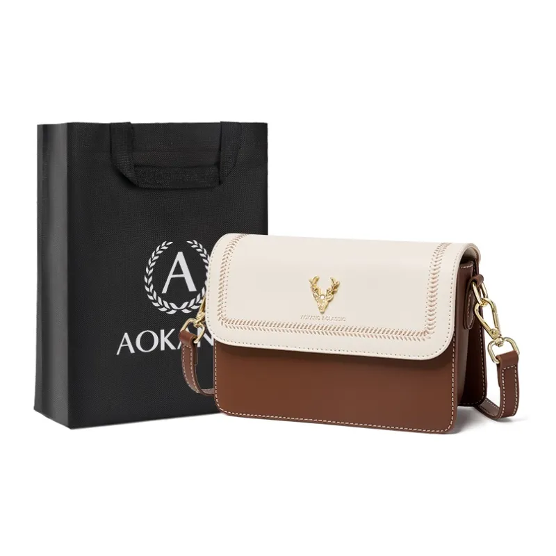 AOKANG Cow Leather Small Square Bag, Underarm Crossbody Bag Small Size Women's Ecru & Blue/Ecru & Green/Ecru & Brown-10