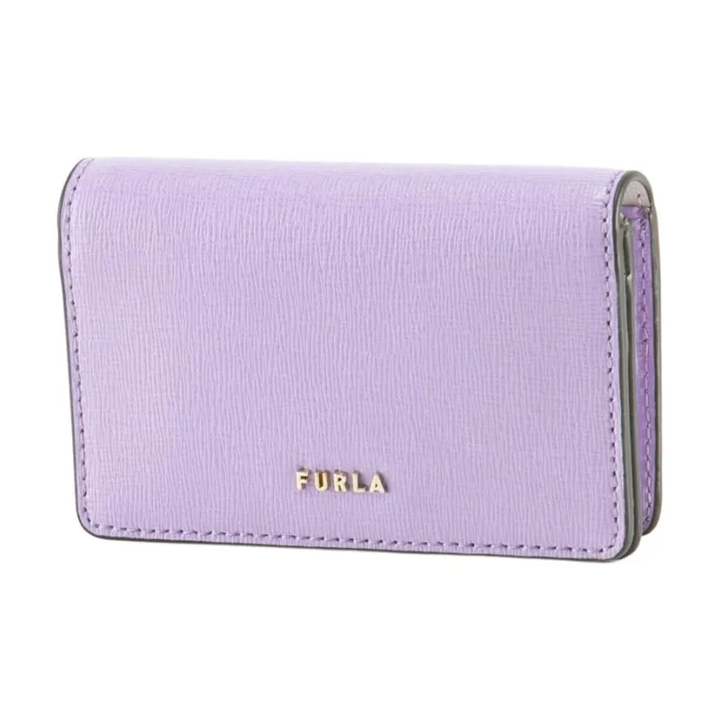 Furla Leather Business Card Holder Wallet Women's Purple-0