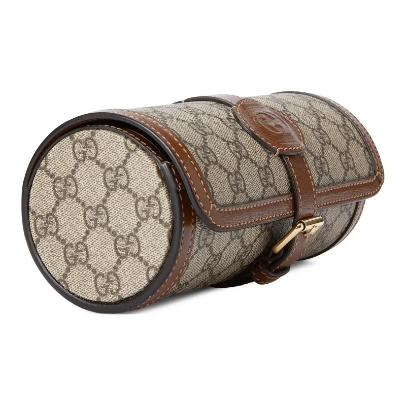 GUCCI Canvas With Leather Wrist Watch Box Storage Bag Men's Beige & Ebony-1