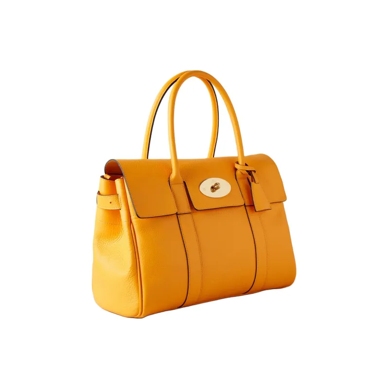 Mulberry Bayswater Grain Cow Leather One Shoulder Handbag Women's Orange Yellow-1