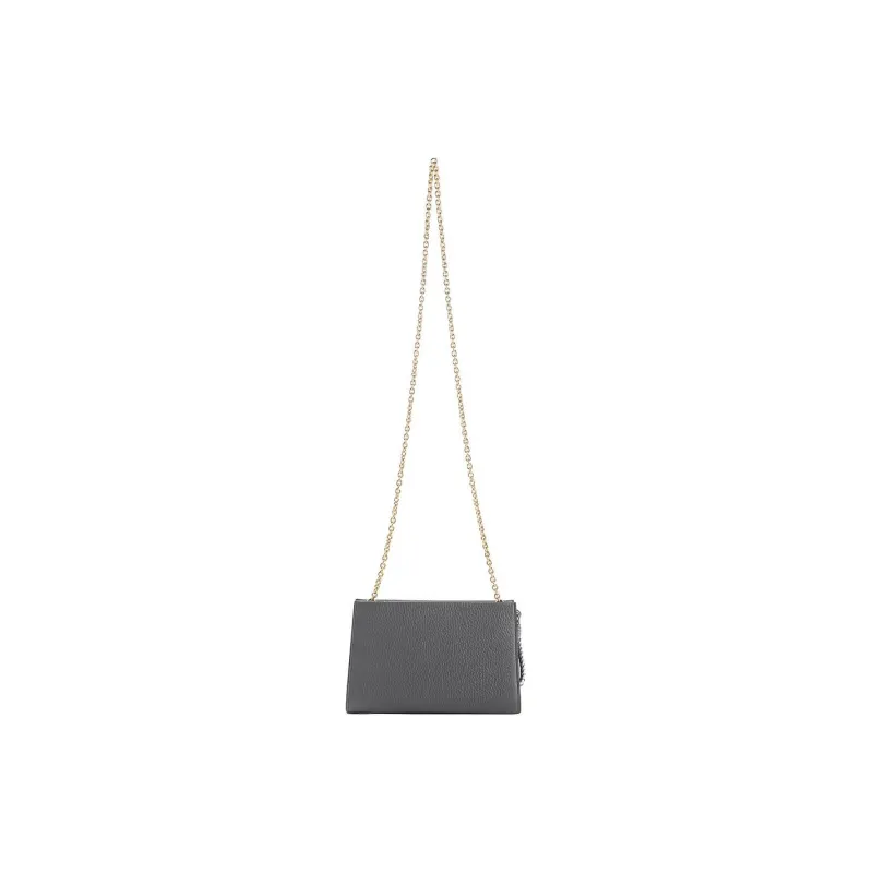Mulberry Cow Leather One Shoulder Crossbody Clutch Mini Women's Gray-4