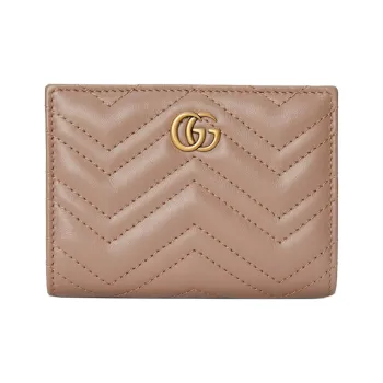GUCCI GG Marmont Leather Wallet Women's Gray Pink