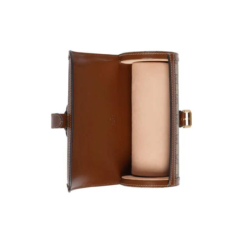 GUCCI Canvas With Leather Wrist Watch Box Storage Bag Men's Beige & Ebony-6