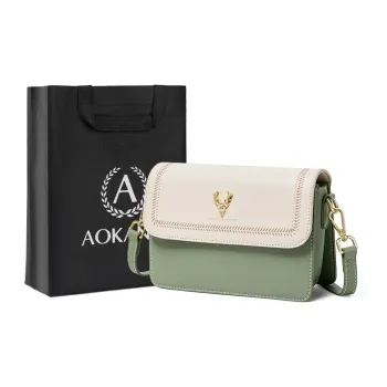 AOKANG Cow Leather Small Square Bag, Underarm Crossbody Bag Small Size Women's Ecru & Blue/Ecru & Green/Ecru & Brown
