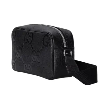 GUCCI Leather Messenger Bag Shoulder Bag Crossbody Bag Medium Size Men's Black