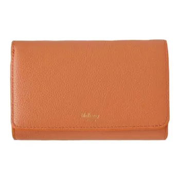 Mulberry Classic Grained Soft Cow Leather Wallet Medium Size Women's Orange