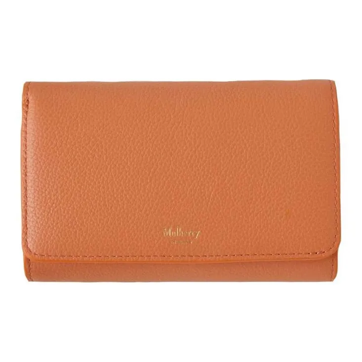 Mulberry Classic Grained Soft Cow Leather Wallet Medium Size Women's Orange-0