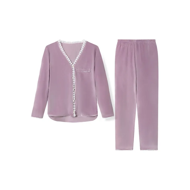 Flowers In Water Pajama Set Women's Purple, Earth Yellow-0