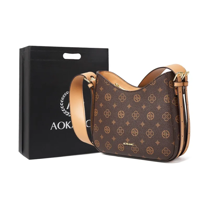 AOKANG PVC Polyvinyl Chloride With Synthetic Leather Crossbody Bag, Shoulder Bag Women's Coffee/Ecru-0