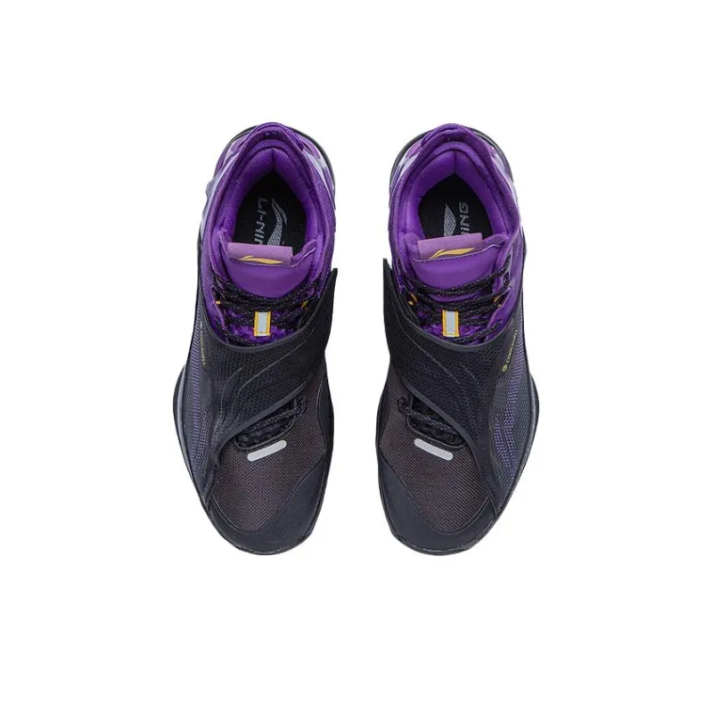 LINING Cicada Wing Basketball Shoes Men Mid Top Black/Iron Blue Purple-3