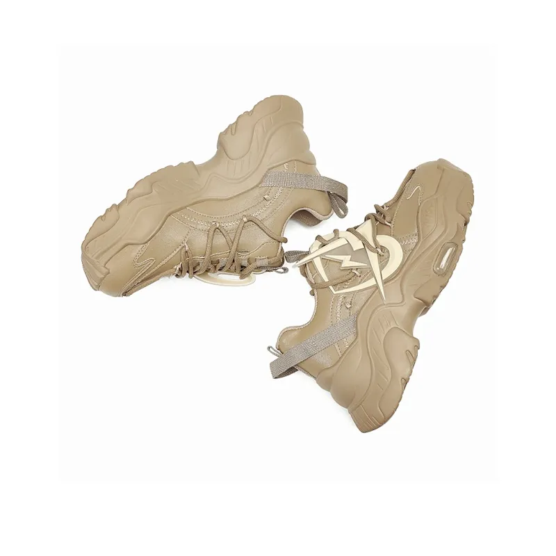 MVA Cushioned Anti Slip And Wear Resistant Lightweight Low Top Chunky Sneakers 7cm Unisex Brown-4