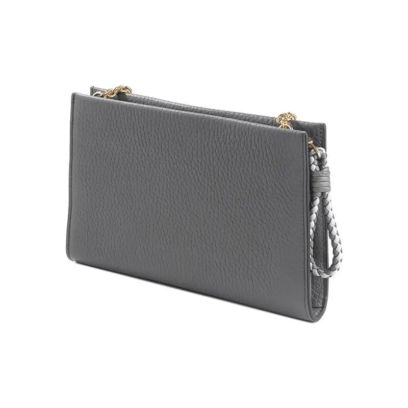 Mulberry Cow Leather One Shoulder Crossbody Clutch Mini Women's Gray-2