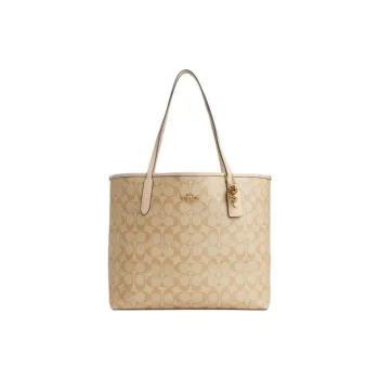 COACH PVC Artificial Leather Tote Bag Shopping Bag Shoulder Bag Handbag Women's Light Khaki Multicolor