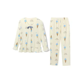 Flowers In Water Home Suit Women's Beige Yellow