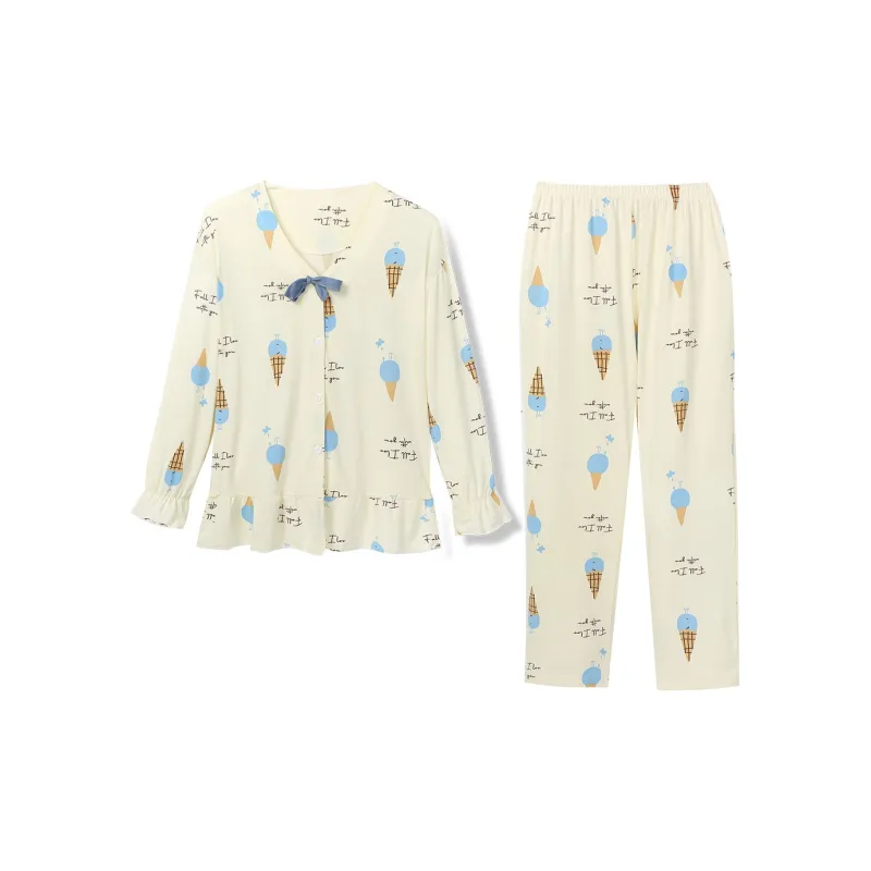 Flowers In Water Home Suit Women's Beige Yellow-0
