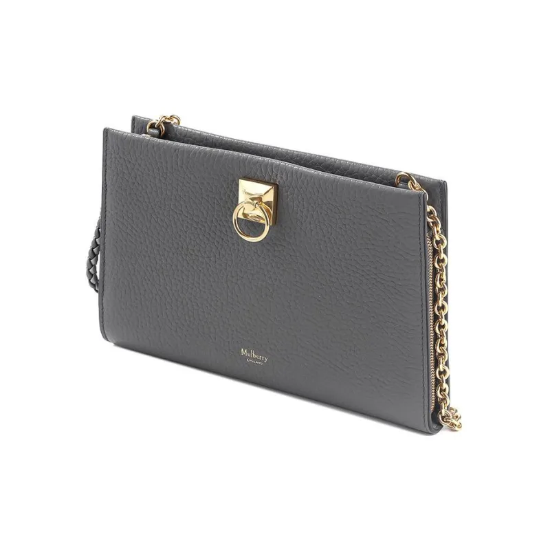 Mulberry Cow Leather One Shoulder Crossbody Clutch Mini Women's Gray-1