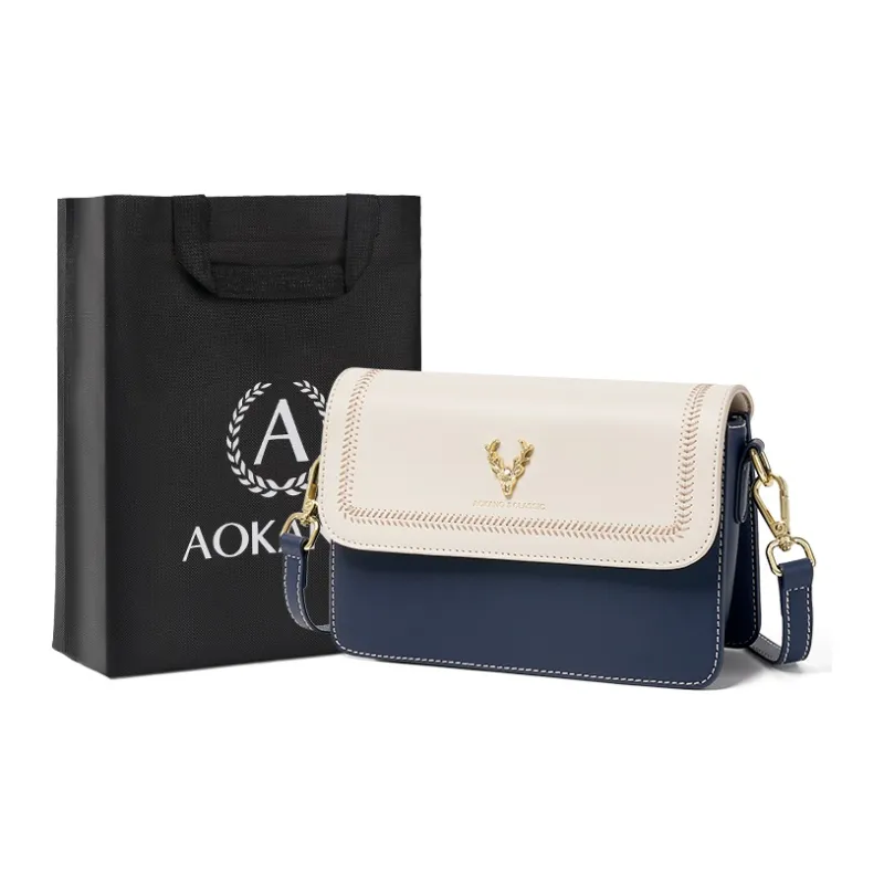 AOKANG Cow Leather Small Square Bag, Underarm Crossbody Bag Small Size Women's Ecru & Blue/Ecru & Green/Ecru & Brown-5