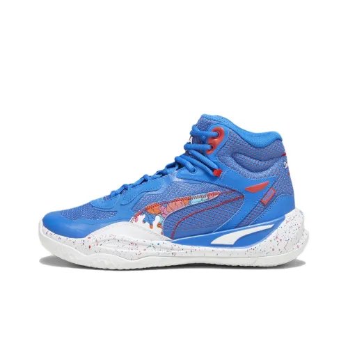 PUMA Playmaker Basketball Shoes Unisex Mid-Top Blue/Red