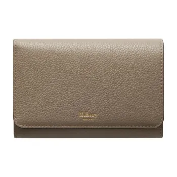 Mulberry Grain Cow Leather Wallet Medium Size Women's Gray Green