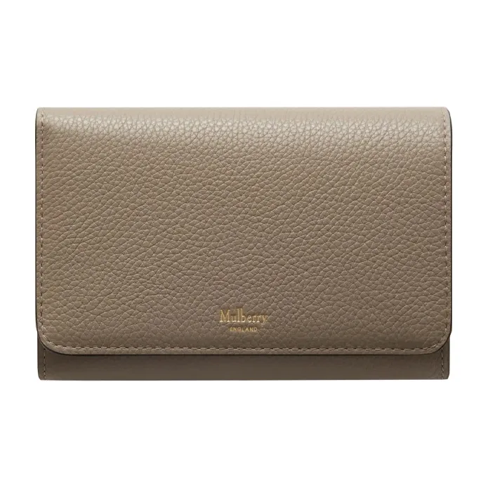 Mulberry Grain Cow Leather Wallet Medium Size Women's Gray Green-0